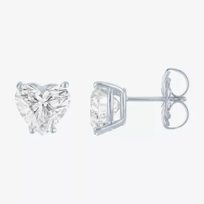 Si1-Si2/E-F 4 CT. T.W. Lab Grown White Diamond 14K White Gold 8.5mm Heart Stud Earrings