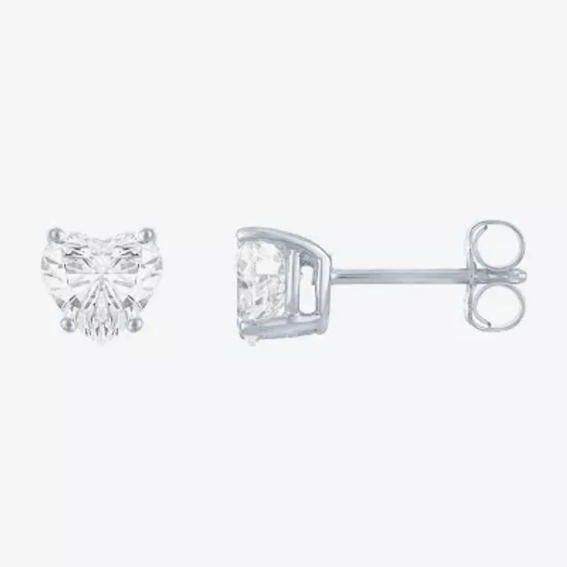 Si1-Si2/E-F 1 CT. T.W. Lab Grown White Diamond 10K White Gold 6mm Heart Stud Earrings
