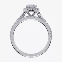 G / Vs2-Si1) Womens 1 CT. T.W. Lab Grown White Diamond 10K Gold Marquise Side Stone Halo Bridal Set