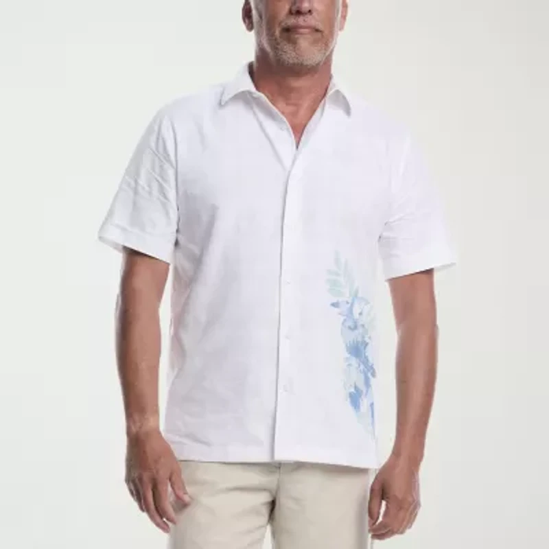 Cubavera Tropical Dobby Placement Mens Short Sleeve Regular Fit Button-Down Shirt