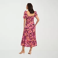 Clover And Sloane Womens Short Sleeve Floral Fit + Flare Dress Petite