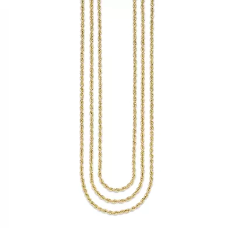10K Gold 18 - 24 Inch Hollow Rope Chain Necklace