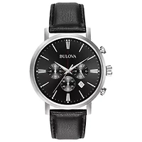 Bulova Mens Chronograph Black Leather Strap Watch 96b262