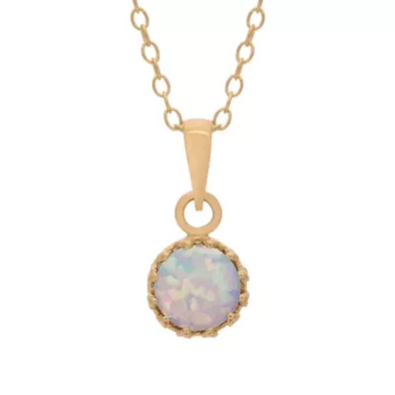 Simulated Opal 14K Gold Over Silver Pendant Necklace