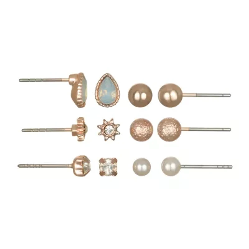 Bijoux Bar Womens Simulated Pearl Round 6 Pair Earring Set