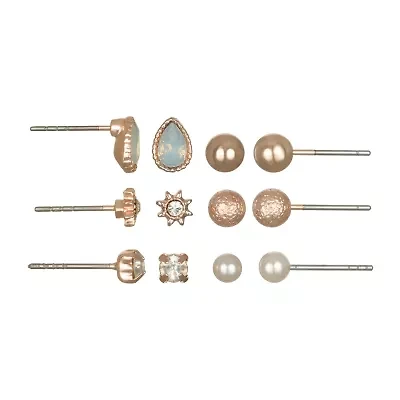 Bijoux Bar Womens Simulated Pearl Round 6 Pair Earring Set