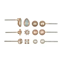 Bijoux Bar Womens Simulated Pearl Round 6 Pair Earring Set