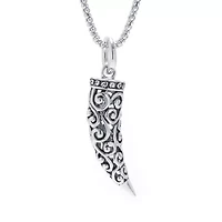 Filigree Horn Tusk Womens Sterling Silver 30 Inch Pendant Necklace