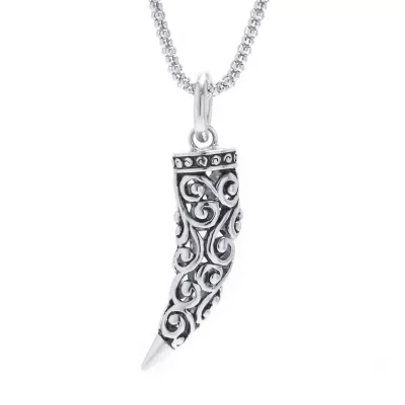 Filigree Horn Tusk Womens Sterling Silver 30 Inch Pendant Necklace