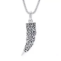 Filigree Horn Tusk Womens Sterling Silver 30 Inch Pendant Necklace