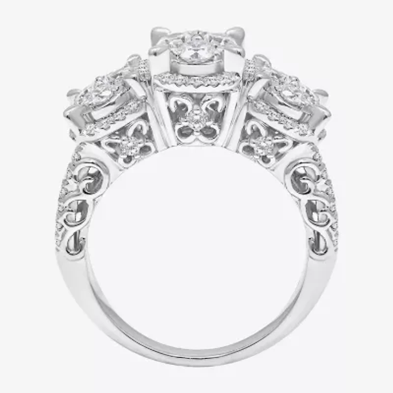 Womens 2 CT. T.W. Natural White Diamond 14K White Gold Oval Halo Engagement Ring