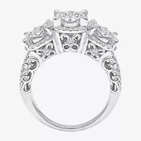 Womens 2 CT. T.W. Natural White Diamond 14K White Gold Oval Halo Engagement Ring