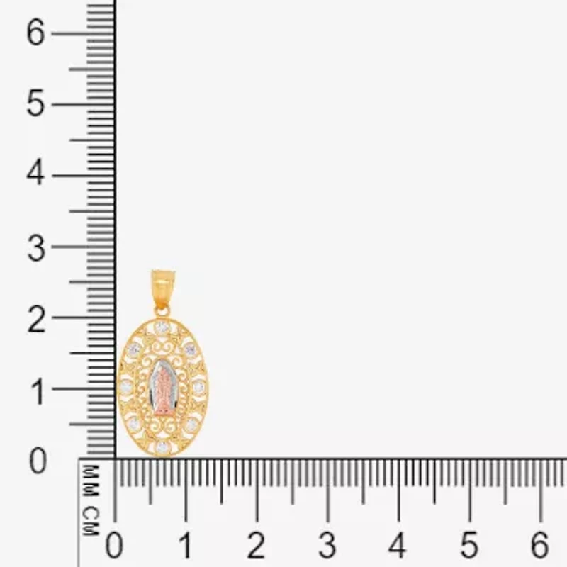 Our Lady Of Guadalupe / Nuestra Senora De Guadalupe Womens White Cubic Zirconia 14K Gold Oval Pendant