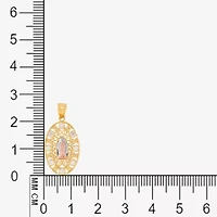 Our Lady Of Guadalupe / Nuestra Senora De Guadalupe Womens White Cubic Zirconia 14K Gold Oval Pendant