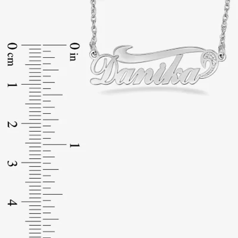 Womens Diamond Accent Natural White Sterling Silver 18 Inch Name Necklace