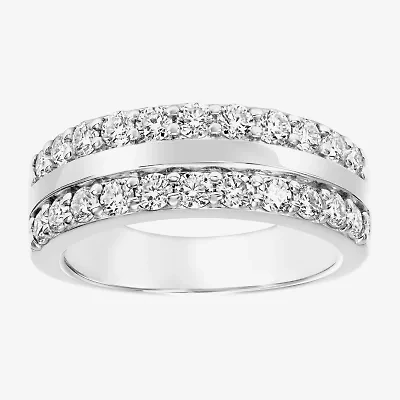 Womens 9M 1 CT. Lab Created White Moissanite Sterling Silver Round Anniversary Band
