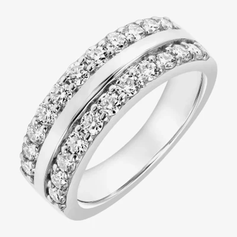 Womens 9M 1 CT. Lab Created White Moissanite Sterling Silver Round Anniversary Band