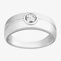 Mens 8MM 1 CT. Lab Created White Moissanite Sterling Silver Round Wedding Band