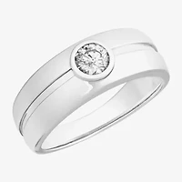 Mens 8MM 1 CT. Lab Created White Moissanite Sterling Silver Round Wedding Band
