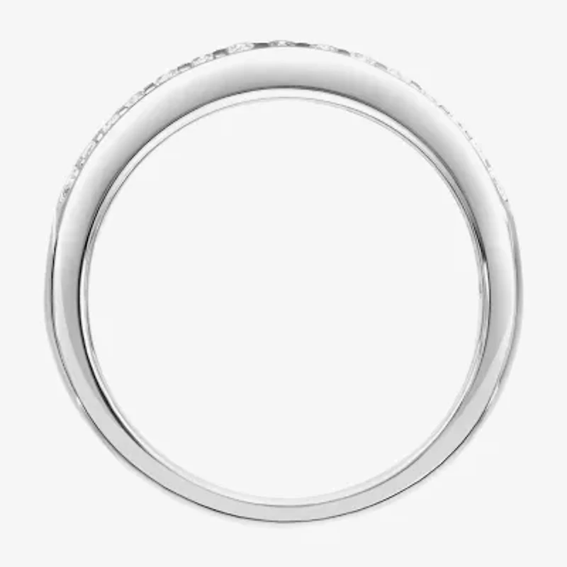 Womens 9M 1 CT. Lab Created White Moissanite Sterling Silver Round Anniversary Band