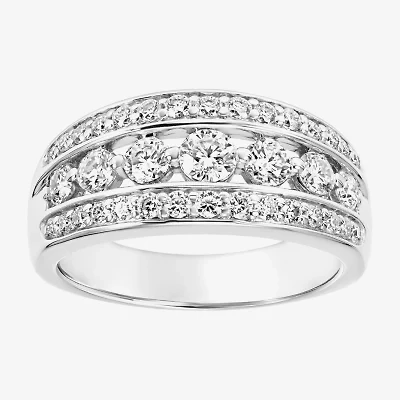 Womens 9M 1 CT. Lab Created White Moissanite Sterling Silver Round Anniversary Band