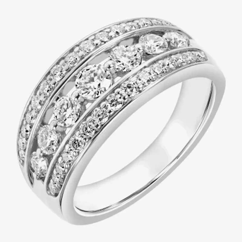 Womens 9M 1 CT. Lab Created White Moissanite Sterling Silver Round Anniversary Band
