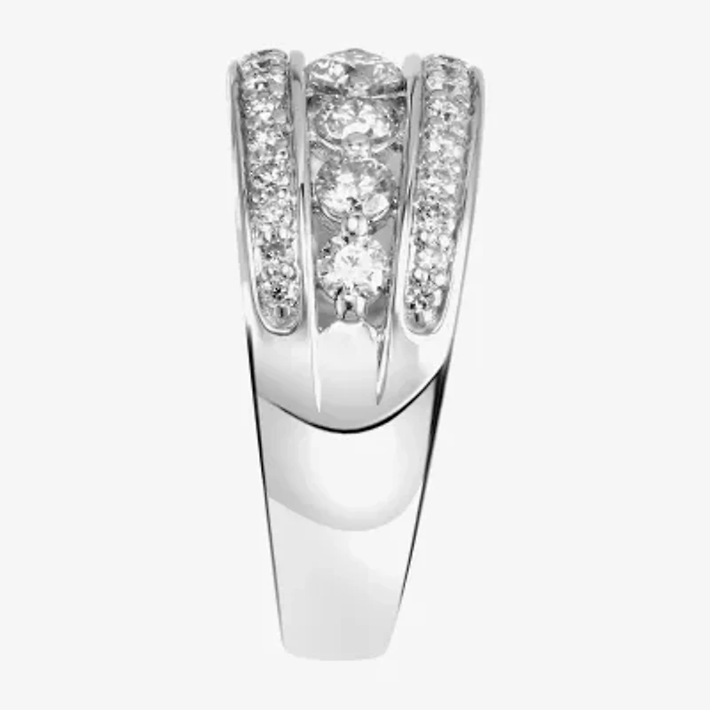 Womens 9M 1 CT. Lab Created White Moissanite Sterling Silver Round Anniversary Band