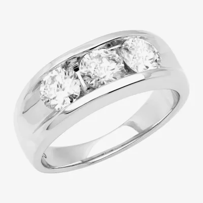 Mens 8.5MM 2 CT. Lab Created White Moissanite Sterling Silver Round Wedding Band