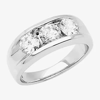 Mens 8.5MM 2 CT. Lab Created White Moissanite Sterling Silver Round Wedding Band