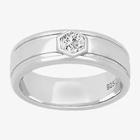 Mens 8MM 1 CT. Lab Created White Moissanite Sterling Silver Round Wedding Band