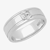 Mens 8MM 1 CT. Lab Created White Moissanite Sterling Silver Round Wedding Band