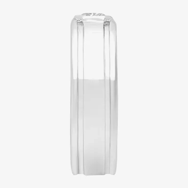 Mens 8MM 1 CT. Lab Created White Moissanite Sterling Silver Round Wedding Band