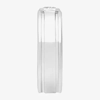 Mens 8MM 1 CT. Lab Created White Moissanite Sterling Silver Round Wedding Band