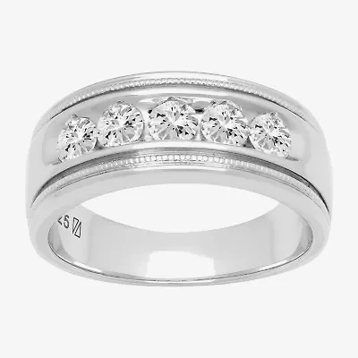 Mens 9M 1 CT. Lab Created White Moissanite Sterling Silver Round Wedding Band
