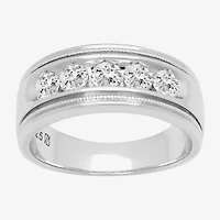 Mens 9M 1 CT. Lab Created White Moissanite Sterling Silver Round Wedding Band