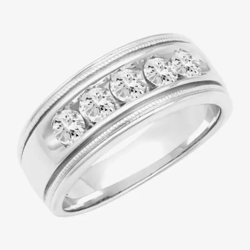Mens 9M 1 CT. Lab Created White Moissanite Sterling Silver Round Wedding Band
