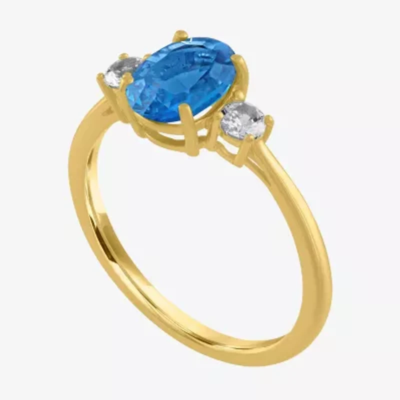 Gemstone 10K Gold 3-Stone Oval Cocktail Ring