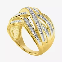 Womens 1 CT. T.W. Natural White Diamond 10K Gold Crossover Cocktail Ring