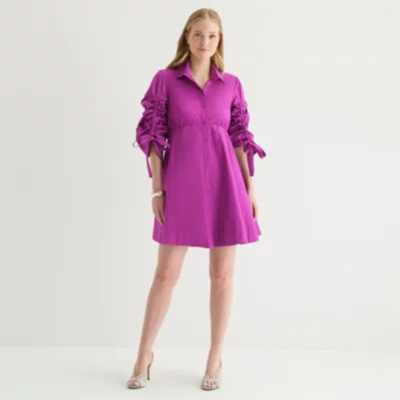 Melonie T Womens 3/4 Sleeve Shirt Dress