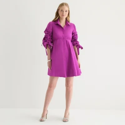 Melonie T Womens 3/4 Sleeve Shirt Dress