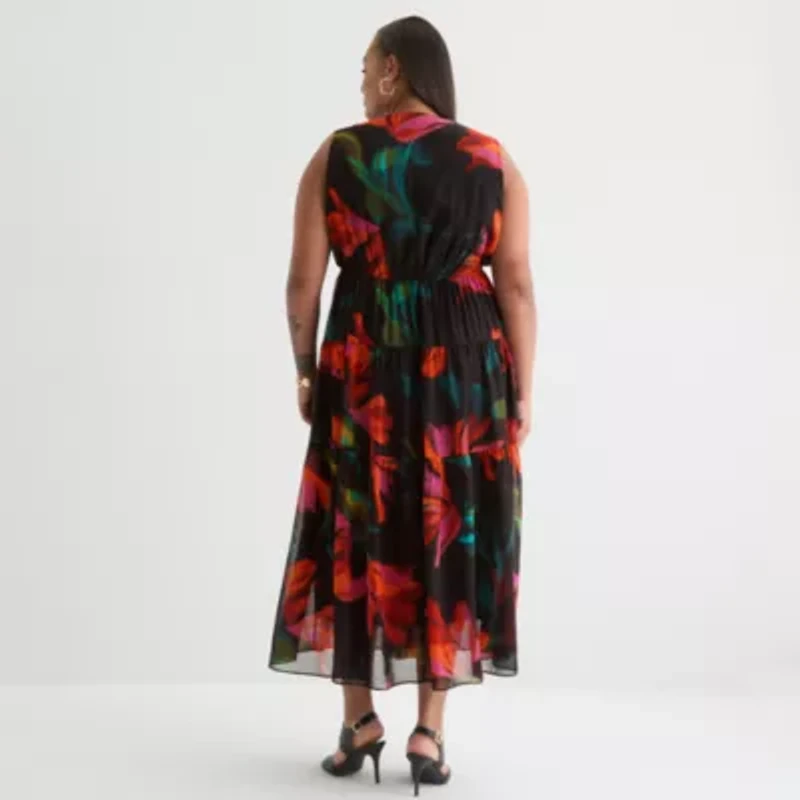 Robbie Bee Womens Sleeveless Floral Maxi Dress Plus