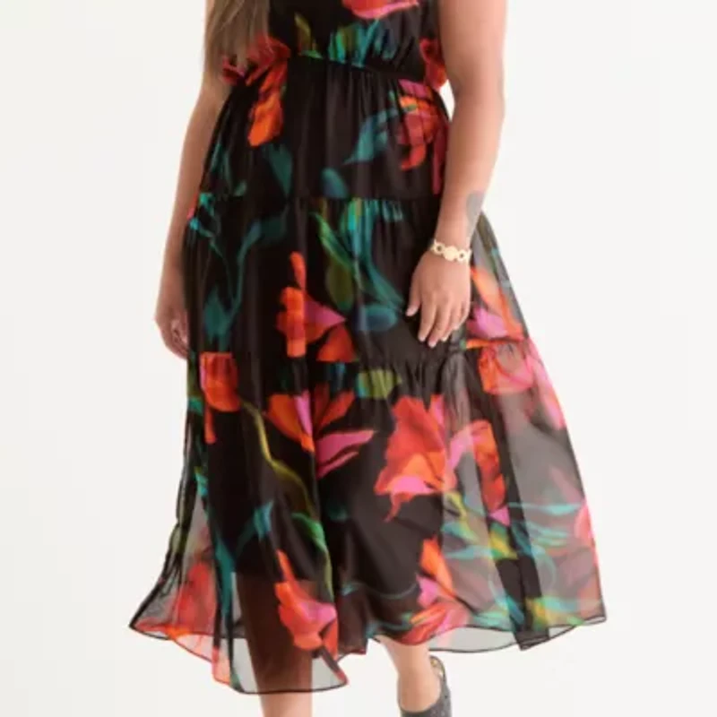 Robbie Bee Womens Sleeveless Floral Maxi Dress Plus
