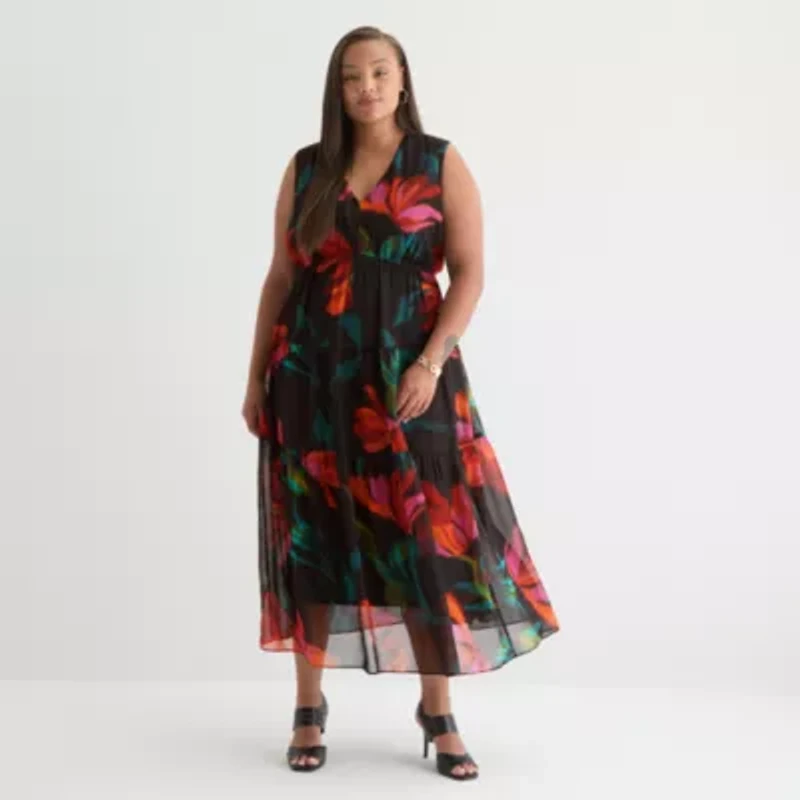 Robbie Bee Womens Sleeveless Floral Maxi Dress Plus