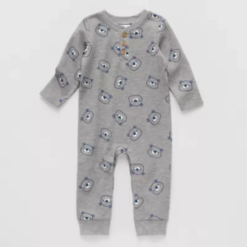 Okie Dokie Waffle Baby Boys Long Sleeve Jumpsuit