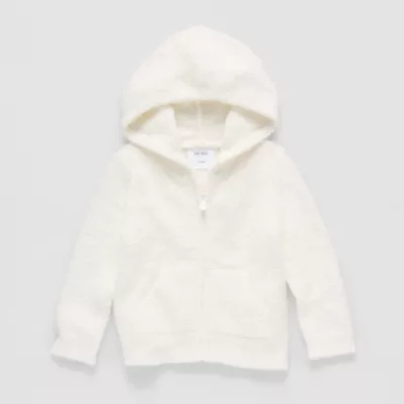 Okie Dokie Fuzzy Baby Girls Hooded Long Sleeve Zipper Cardigan