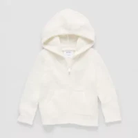 Okie Dokie Fuzzy Baby Girls Hooded Long Sleeve Zipper Cardigan