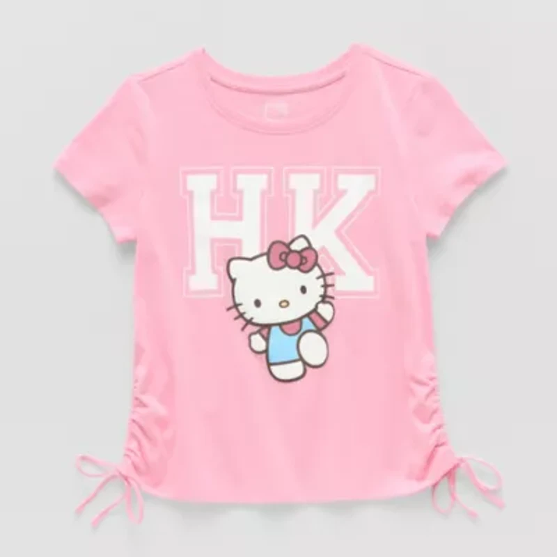 Side Cinch Little & Big Kid Girls Crew Neck Short Sleeve Regular Fit Hello Kitty Graphic T-Shirt
