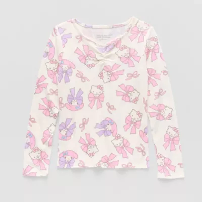 Little & Big Kid Girls Crew Neck Long Sleeve Hello Kitty T-Shirt