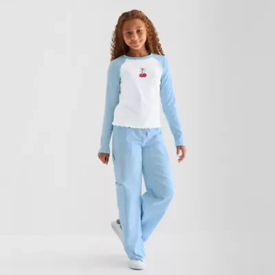 Thereabouts Little & Big Kid Girls Round Neck Long Sleeve Graphic T-Shirt