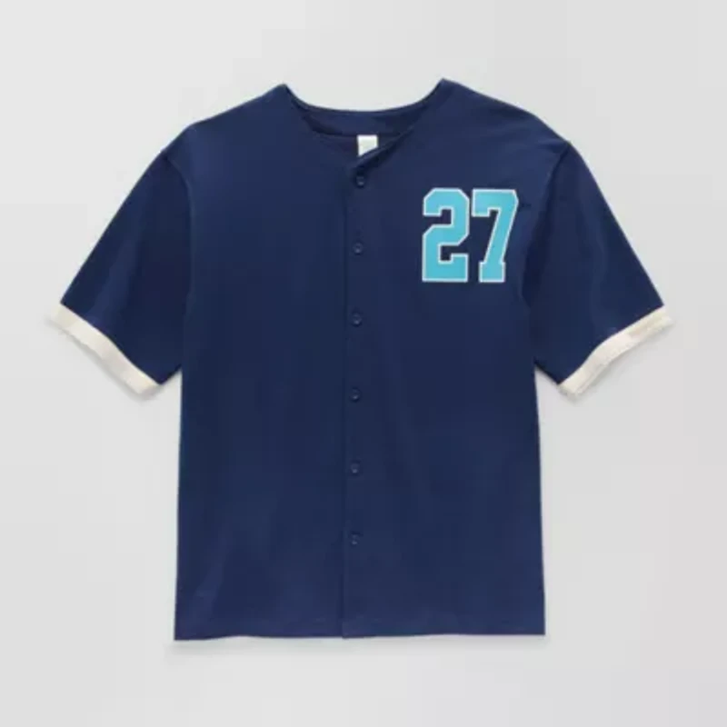 Thereabouts Jersey Little & Big Kid Boys Crew Neck Short Sleeve Regular Fit Button-Down Shirt